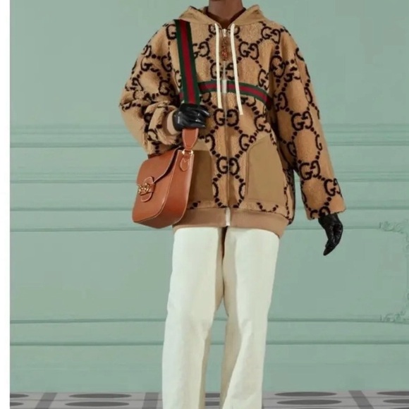 AUTHENTIC GUCCI GG HOODED JACKET PATTERN FLEECE SIZE L Matching Pants Available - Picture 1 of 5